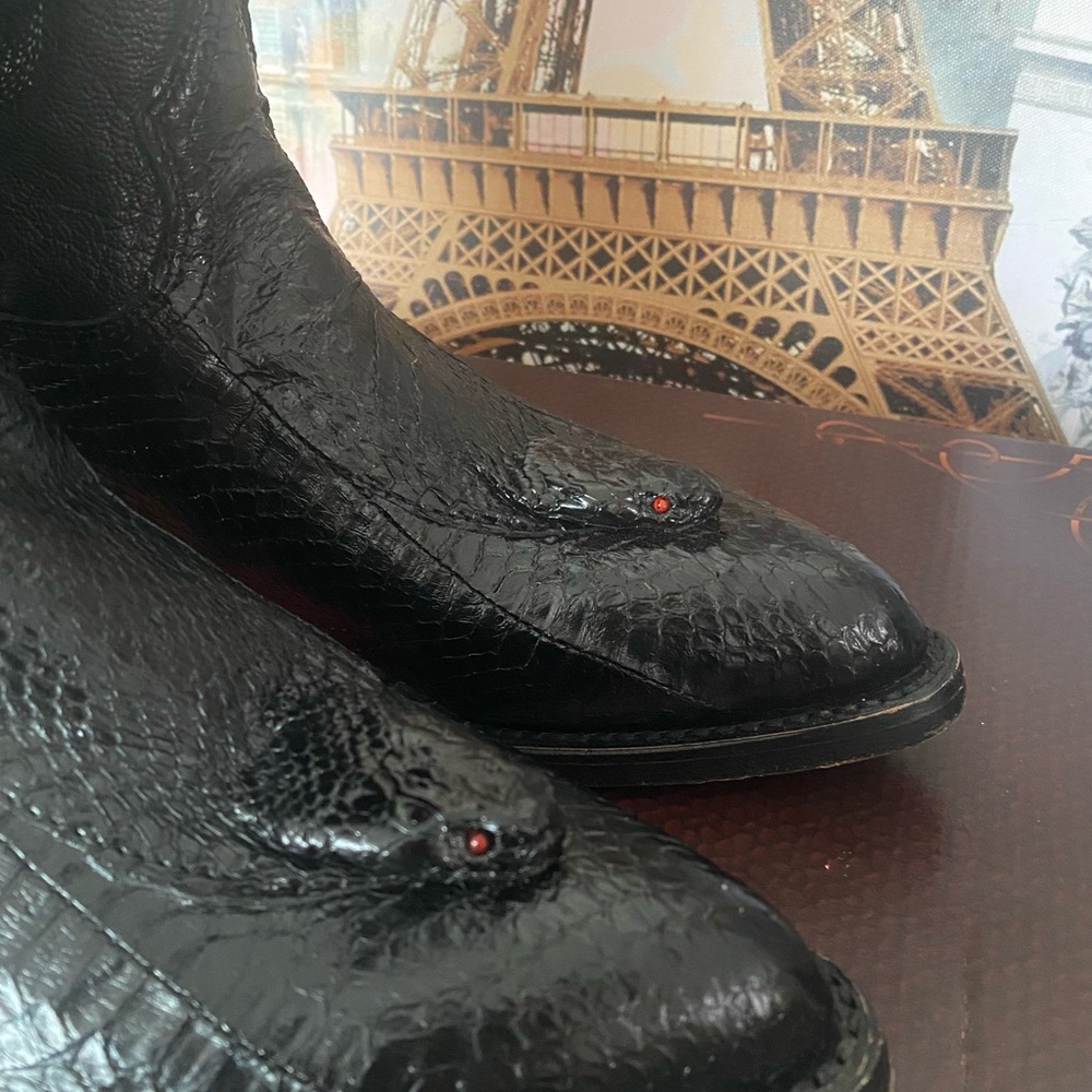 Los Altos Cobra Head Snakeskin Western Leather Black Cowboy Boots Men USA 6 MX25